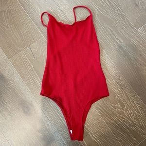 REFORMATION Crossed Back Ribbed Bodysuit - Red